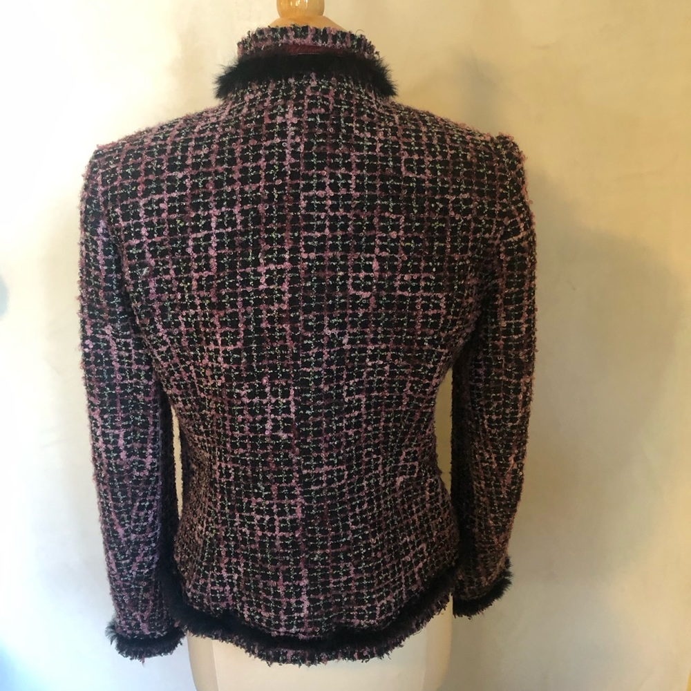 DS Essentials Rare Pink, Multi-Color Tweed Blazer black fur velvet trim Size 10 - Picture 5 of 13